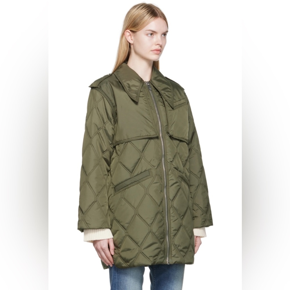 GANNI Long Sleeve Quilt Ripstop Jacket Khaki